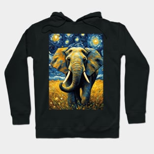 Elephant Animal Painting in a Van Gogh Starry Night Art Style Hoodie